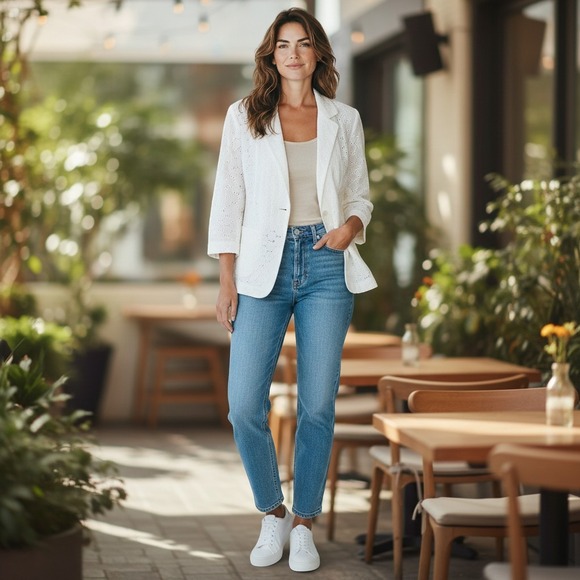 Pendleton Jackets & Blazers - Pendleton Womens White Eyelet Cotton Blazer Jacket 3/4 Sleeve Size M TF138-68365